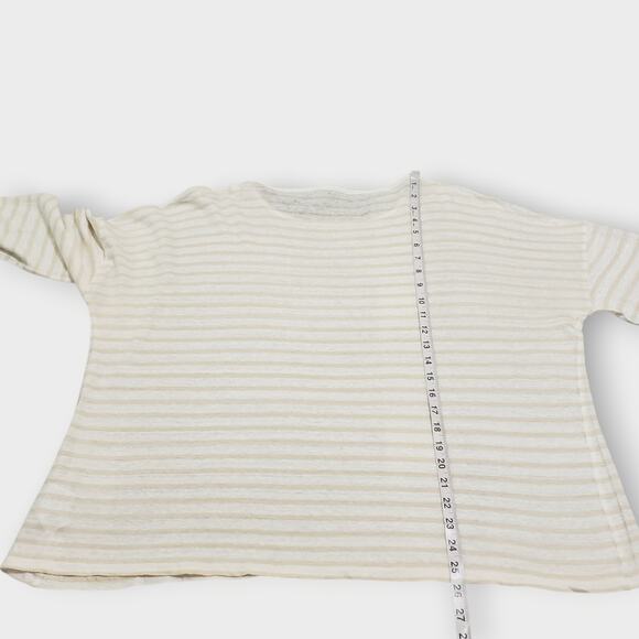 J. Crew Womens Relaxed Linen Long Sleeve Tee Tan White Sz XL Boxy Preppy Casual - Picture 12 of 13
